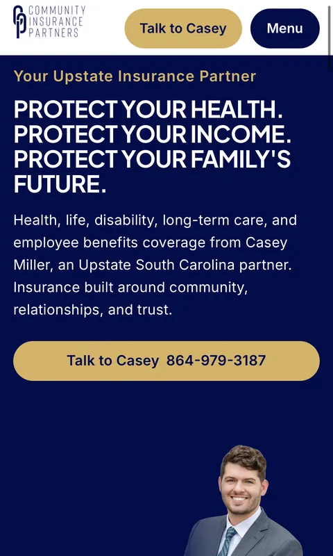 Community Insurance Partners website on a phone