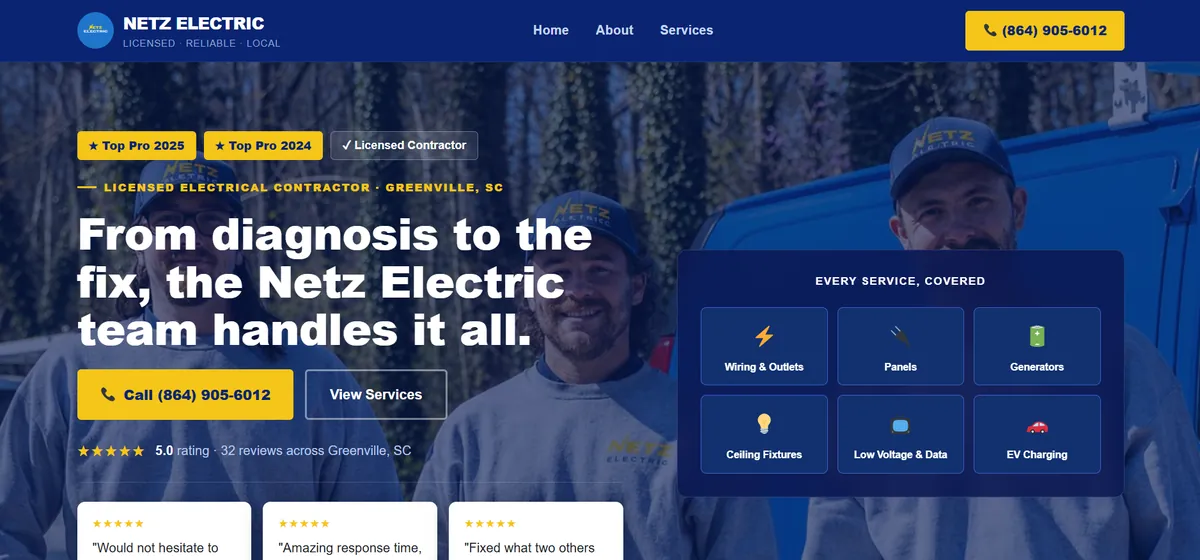 Netz Electric website on desktop